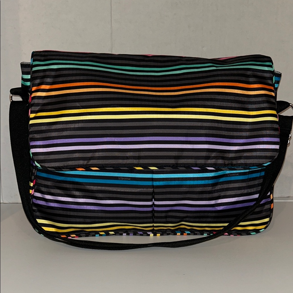 LeSportsac stripe crossbody laptop messenger bag NEW